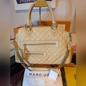 Marc Jacobs Midler Cream Quilted Leather Handbag With Dust Bag